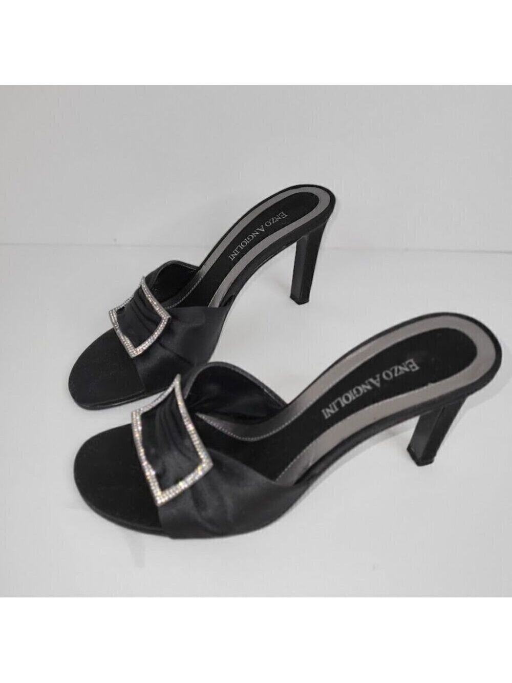 Enzo Angiolini Eamoria Black Fabric Heeled Slide w/Rhinestones Womens Shoes SZ 6 - Picture 2 of 10